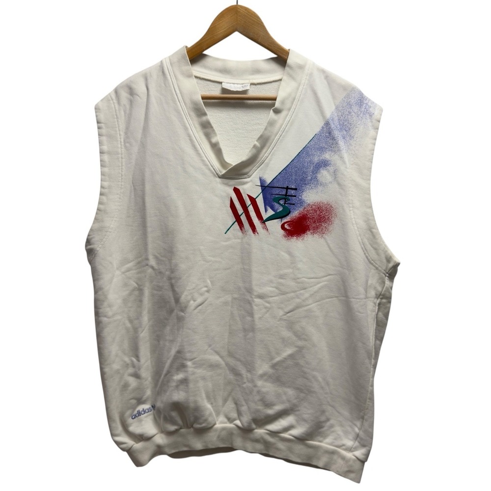 Vtg Adidas 80s Mens Size Large Stefan Edberg White V-Neck Sweatshirt Tennis Vest
